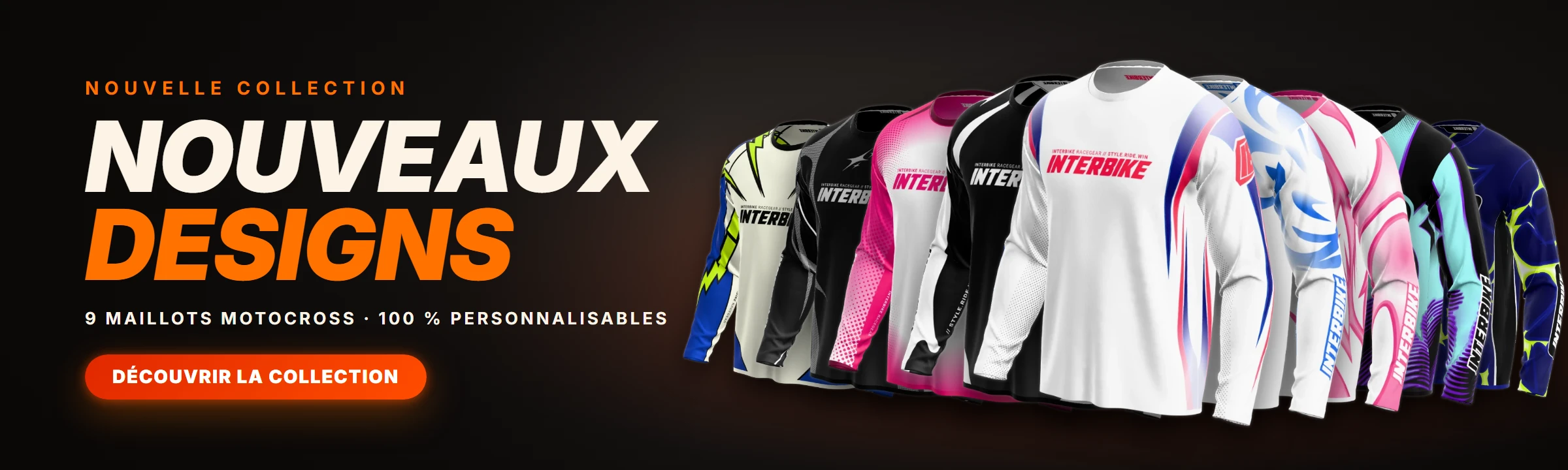 Nouveaux designs : 9 maillots motocross INTERBIKE 100 % personnalisables